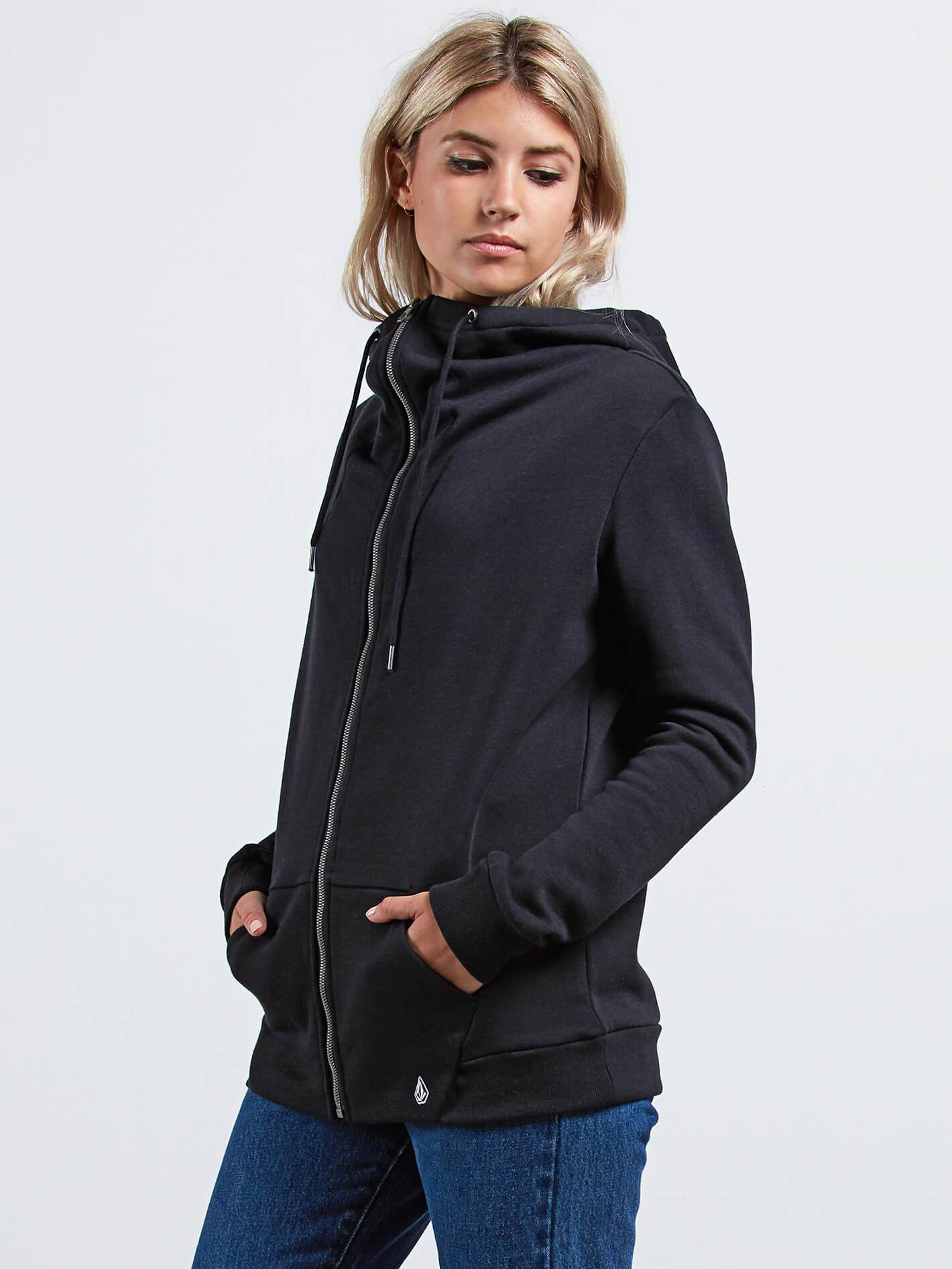 Walk On By Zip Flce Sweater - Black