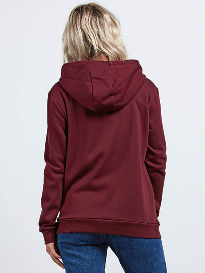 Walk On By Zip Flce Sweater - Burgundy