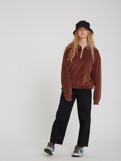 Sweety Smoothy Zip Fleece Sweatshirt - BROWN
