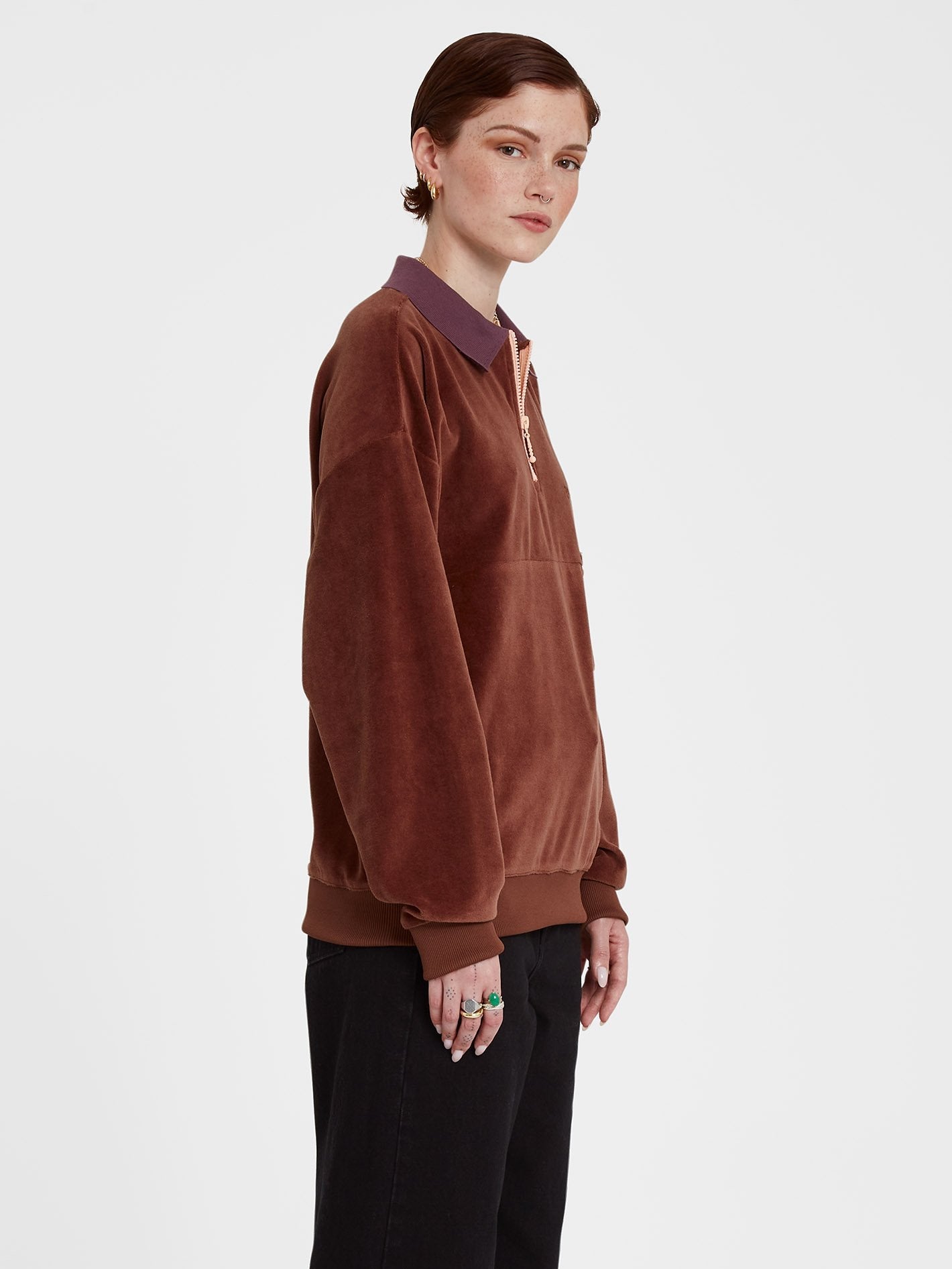 Sweety Smoothy Zip Fleece Sweatshirt - BROWN