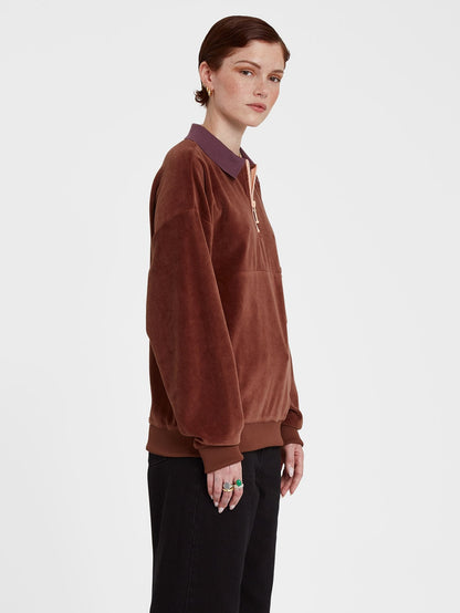 Sweety Smoothy Zip Fleece Sweatshirt - BROWN