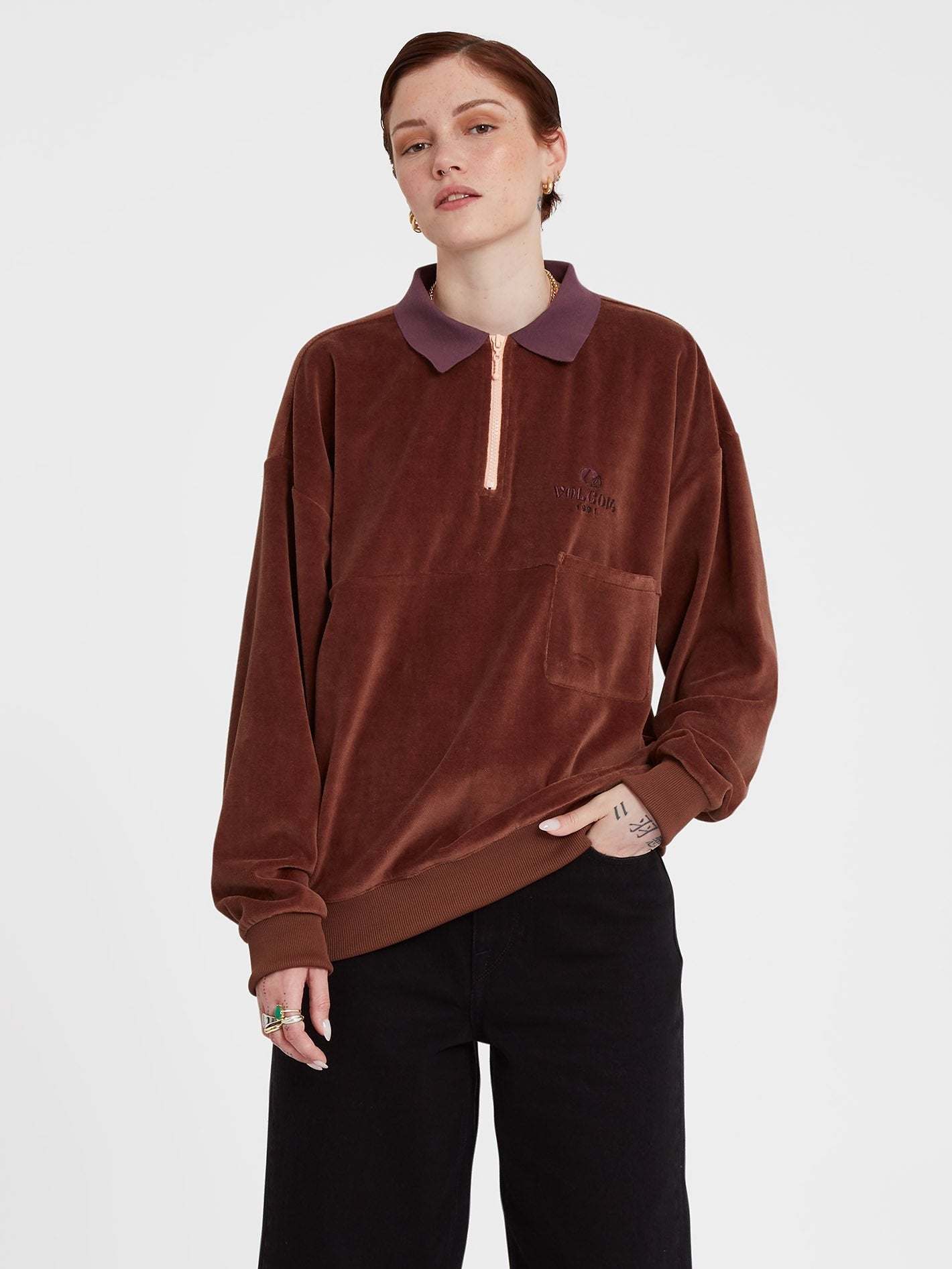 Sweety Smoothy Zip Fleece Sweatshirt - BROWN