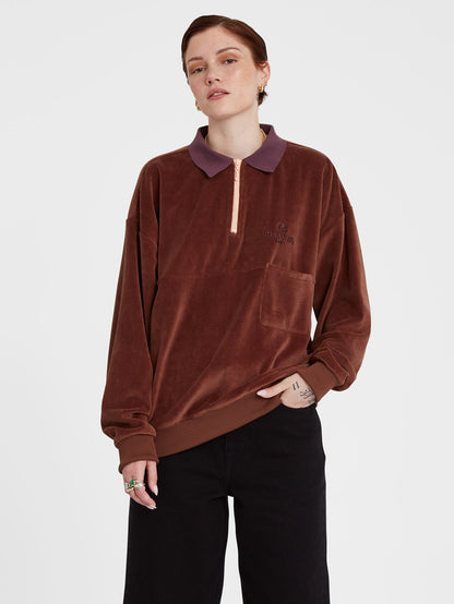 Sweety Smoothy Zip Fleece Sweatshirt - BROWN