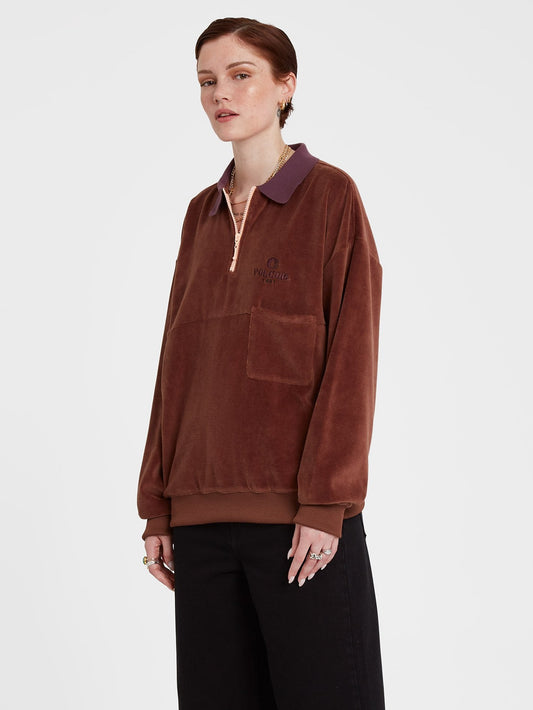 Sweety Smoothy Zip Fleece Sweatshirt - BROWN
