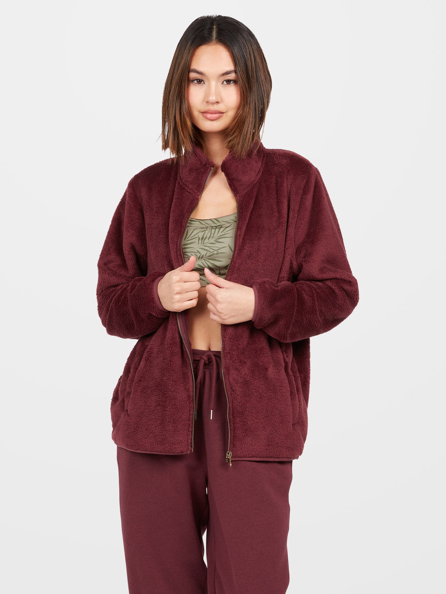 Pheelin Phuzzy Zip Sweatshirt - BURGUNDY