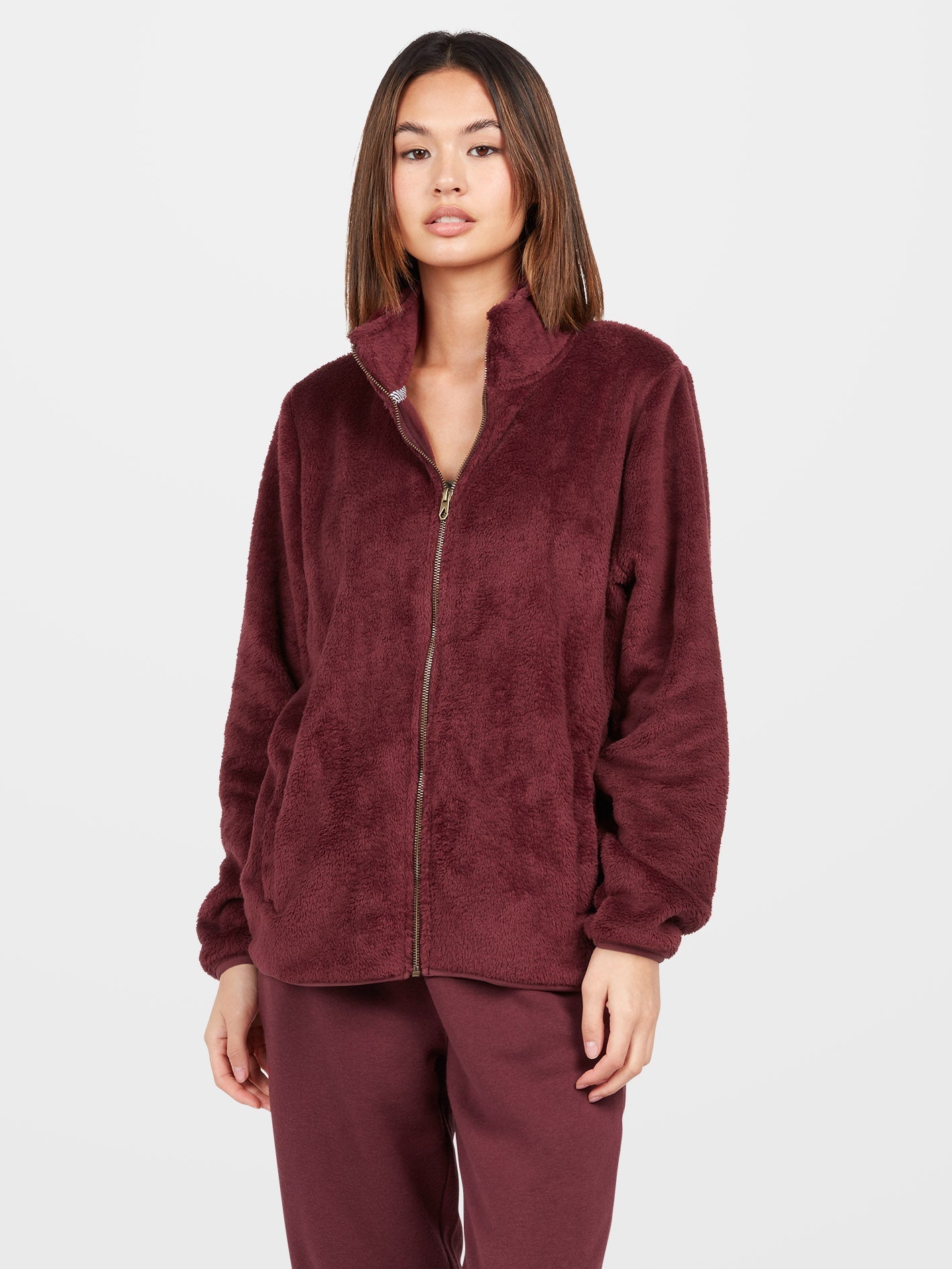 Pheelin Phuzzy Zip Sweatshirt - BURGUNDY
