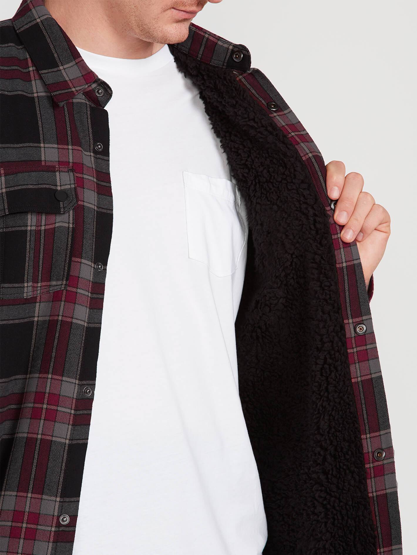 Mens Sherpa Flannel Jacket - Red