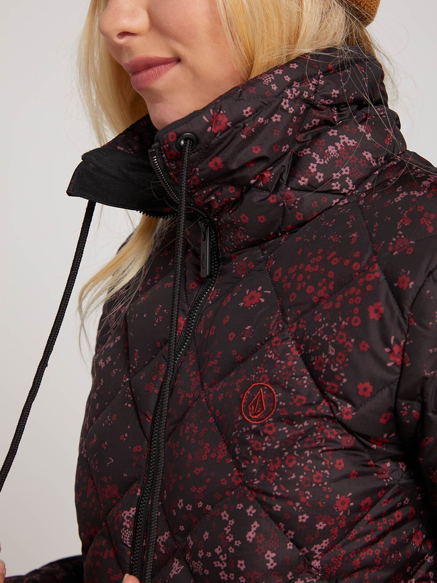 Skies Down Puff Jacket - Black Floral Print