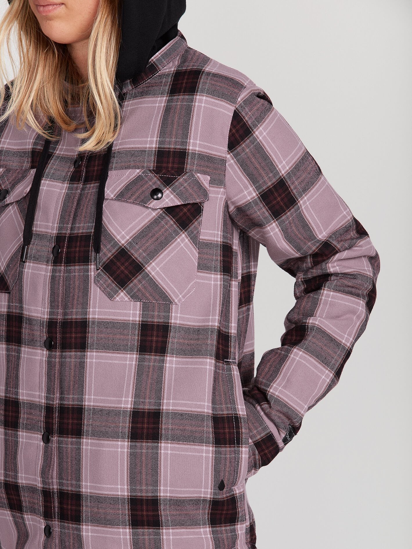 Womens Hooded Flannel Jacket - Navy