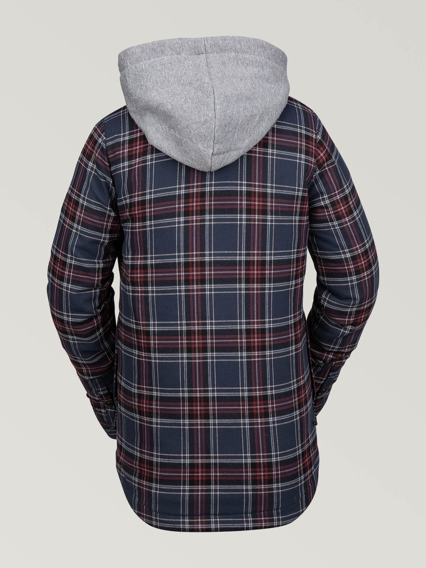 Womens Hooded Flannel Jacket - Navy