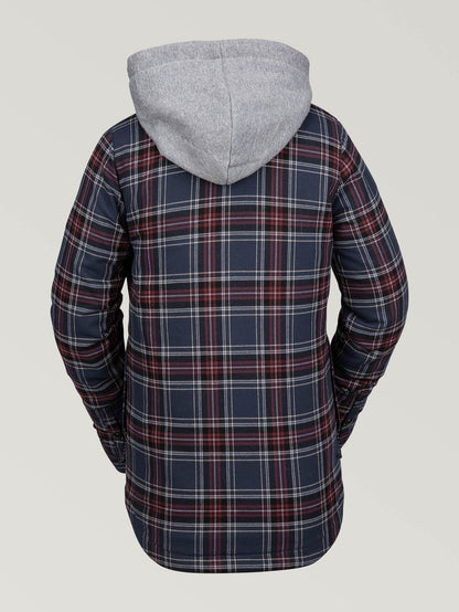 Womens Hooded Flannel Jacket - Navy