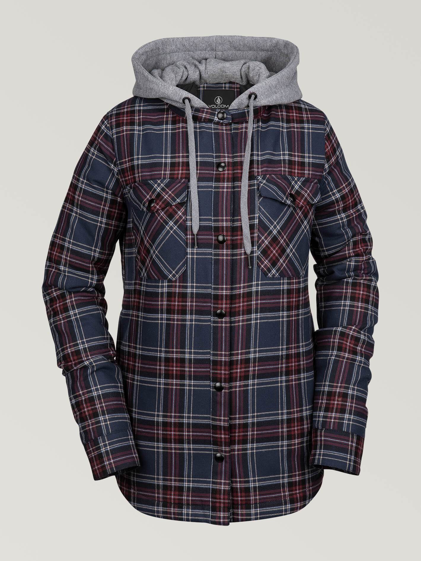Womens Hooded Flannel Jacket - Navy