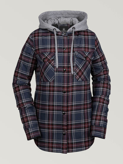 Womens Hooded Flannel Jacket - Navy