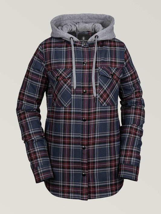 Womens Hooded Flannel Jacket - Navy