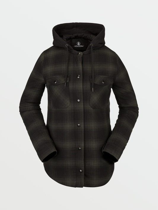 Hooded Flannel Jacket - BLACK GREEN