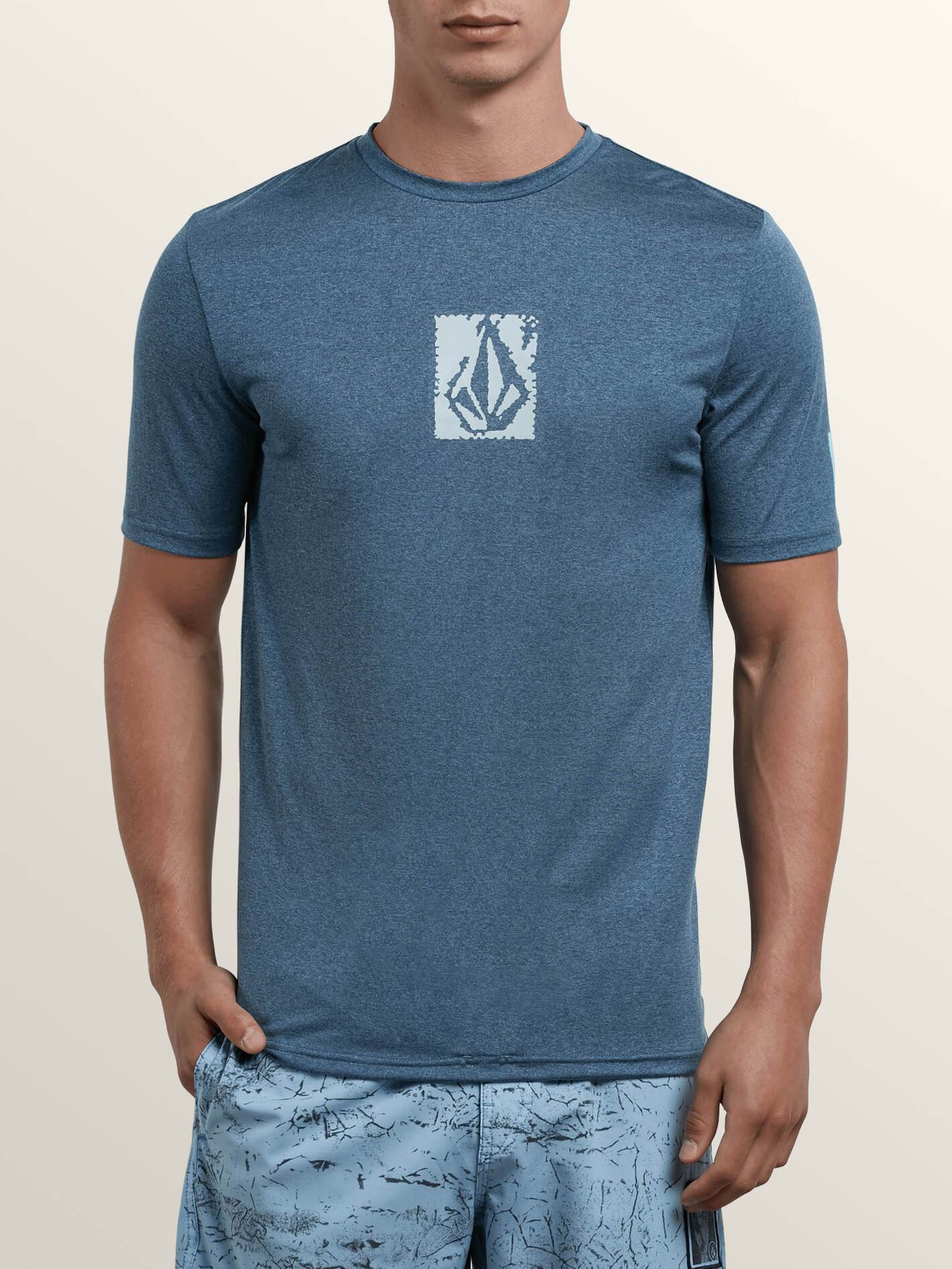 Lido Pixel Heather Short Sleeve Rashguard - Deep Blue