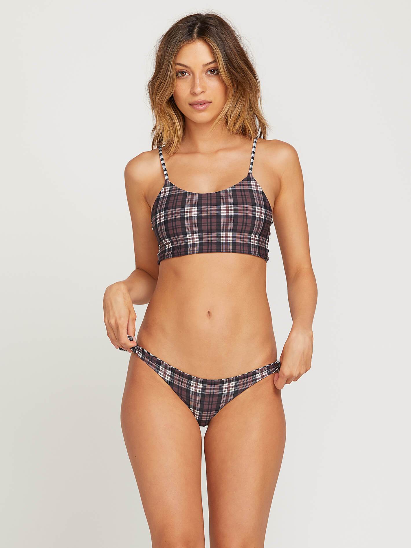 Plaid Attitude Scoop Bikini Top  - Dark Chocolate (Reversible)