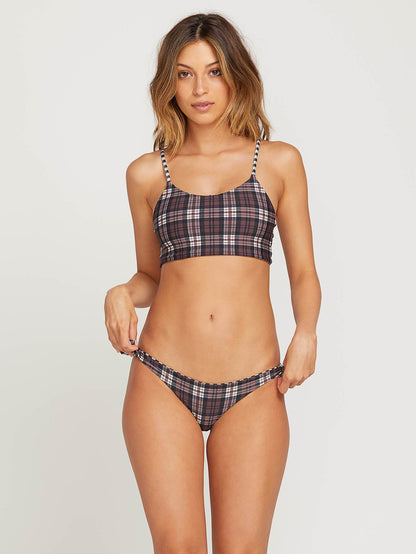 Plaid Attitude Scoop Bikini Top  - Dark Chocolate (Reversible)