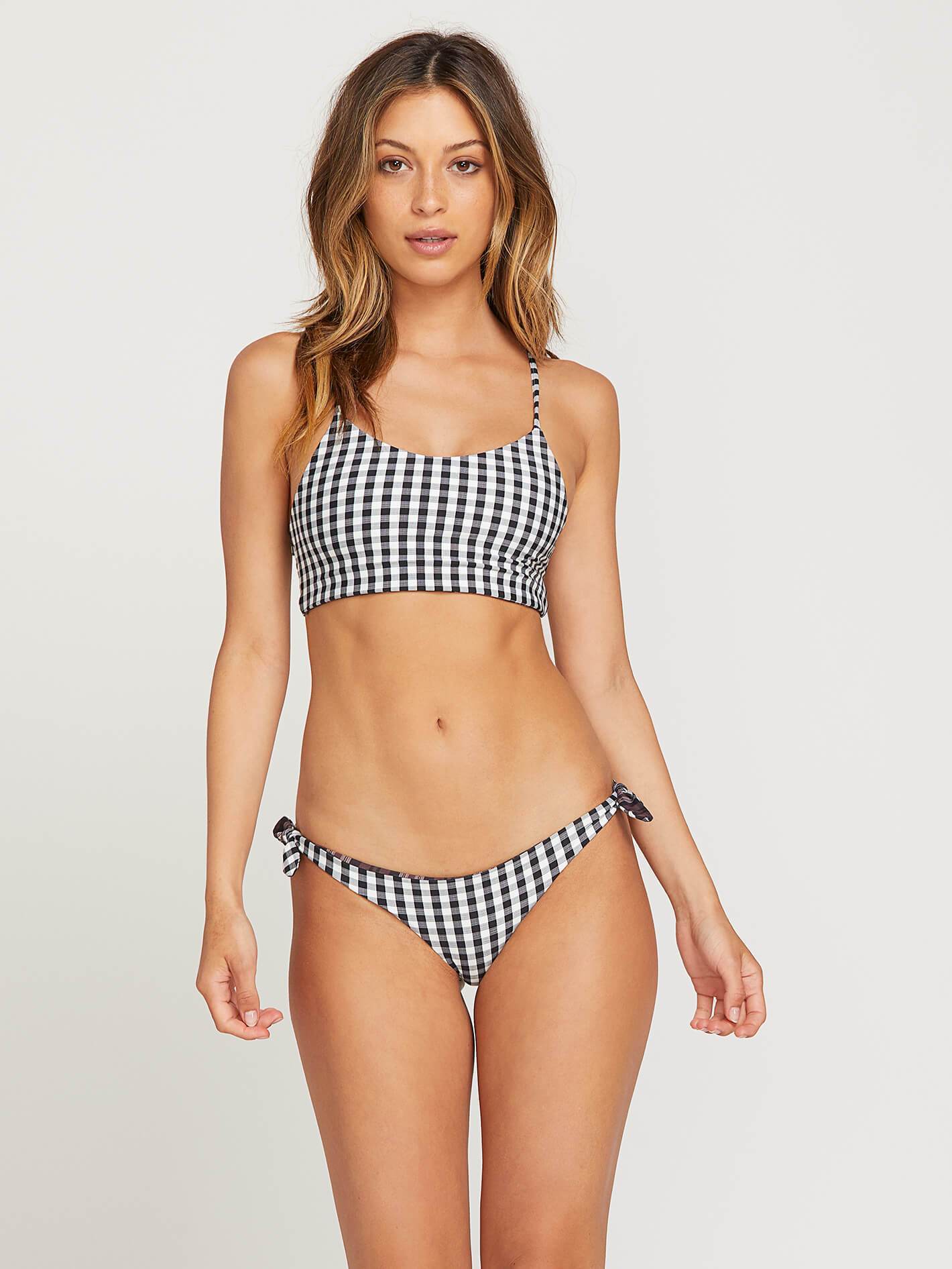 Plaid Attitude Scoop Bikini Top  - Dark Chocolate (Reversible)