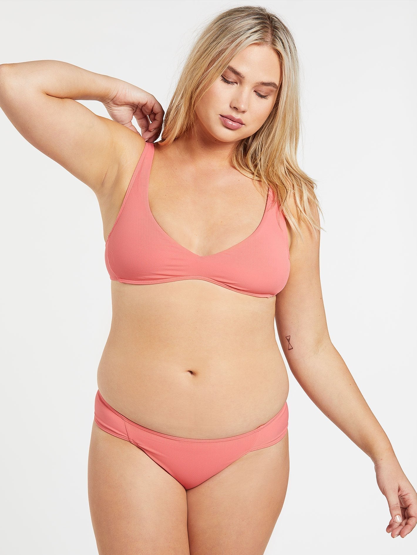 Simply Rib Vneck Bikini Top - Reef Pink