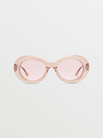 Stoned Gloss Quail Feather Sunglasses (Pink Lens) - FEATHER GREY
