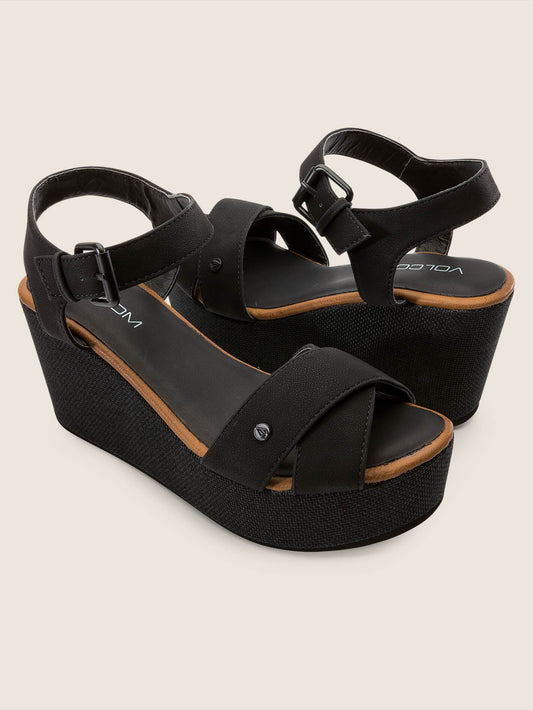 Stone Platform Sandals - Black