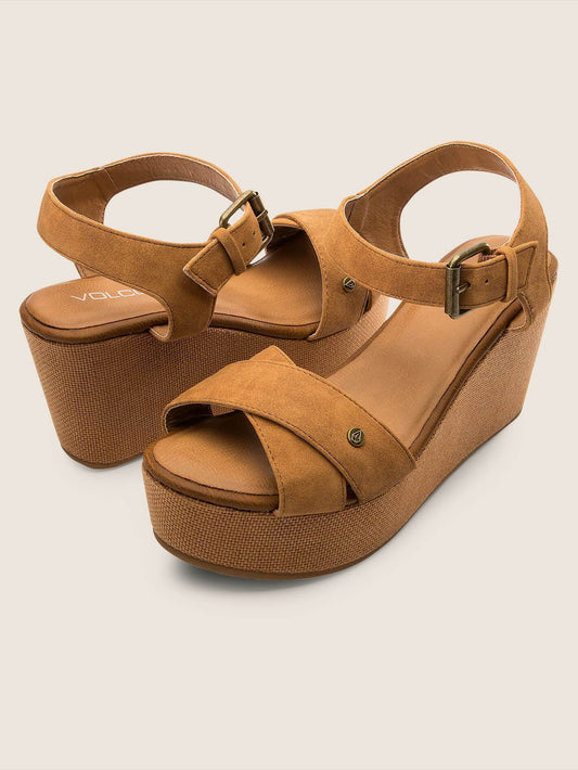 Stone Platform Sandals - Cognac